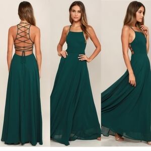Lulus Strappy To Be Here Forest Green Maxi Dress